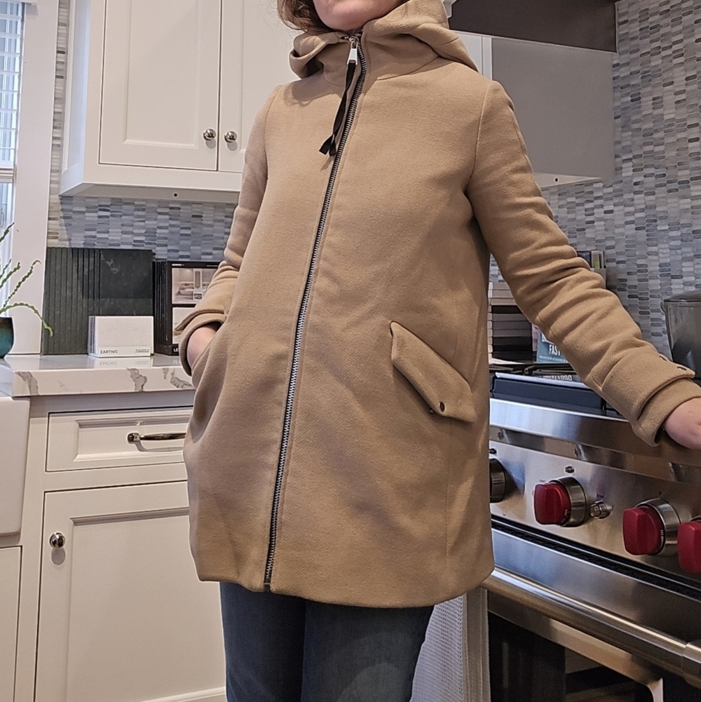 Mango tan wool zip hooded coat